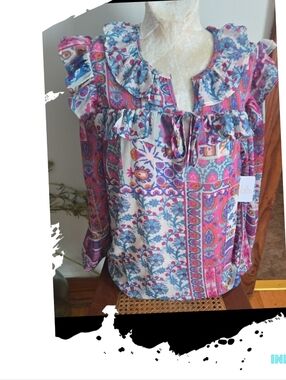 Nwt Floral Paisley Ruffle  Top - Pink Multi Size Medium